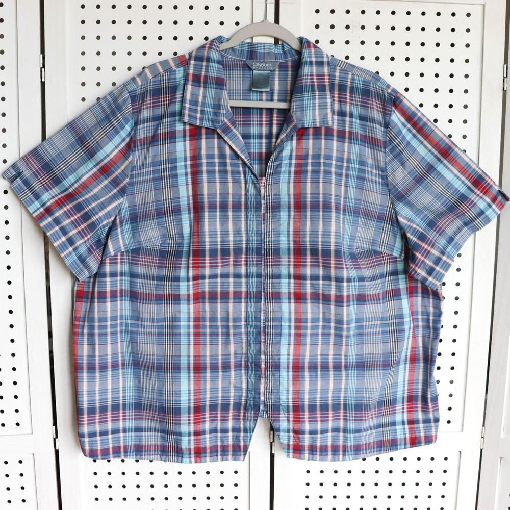 City Blues by Koret Plaid Button Up Short Sleeve Shirt Womens Size 26W